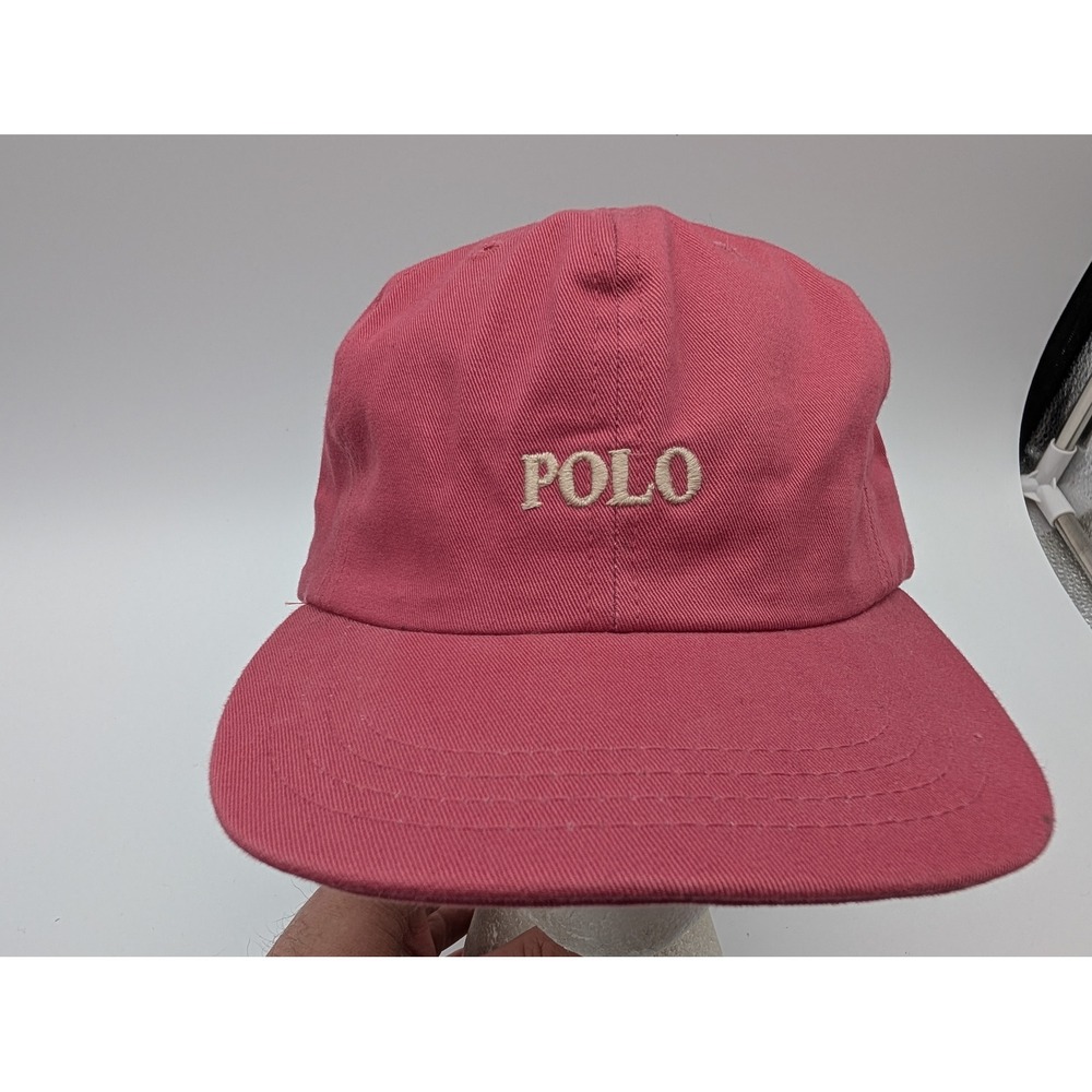 VTG Polo Ralph Lauren Pink Cotton Twill Adjustable Strapback Hat Made USA Logo